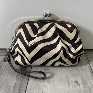 Vintage Coach Satin Wristlet Clutch Black White Zebra Print